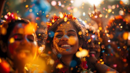 Joyful celebration at holi festival with colorful powder