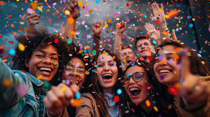 people celebrating with lights confetti and Sky lanterns fireworks celebrations christmas new year eve , cheering crowd and fireworks, Thai lunar month, Chiangmai Thailand, Holidays winter season