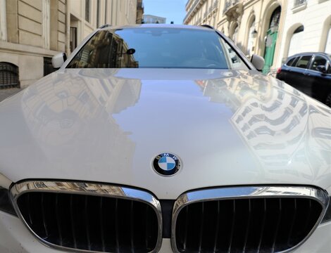 paris france 05 05 2023 : expensive car brand  logo ,  white BMV