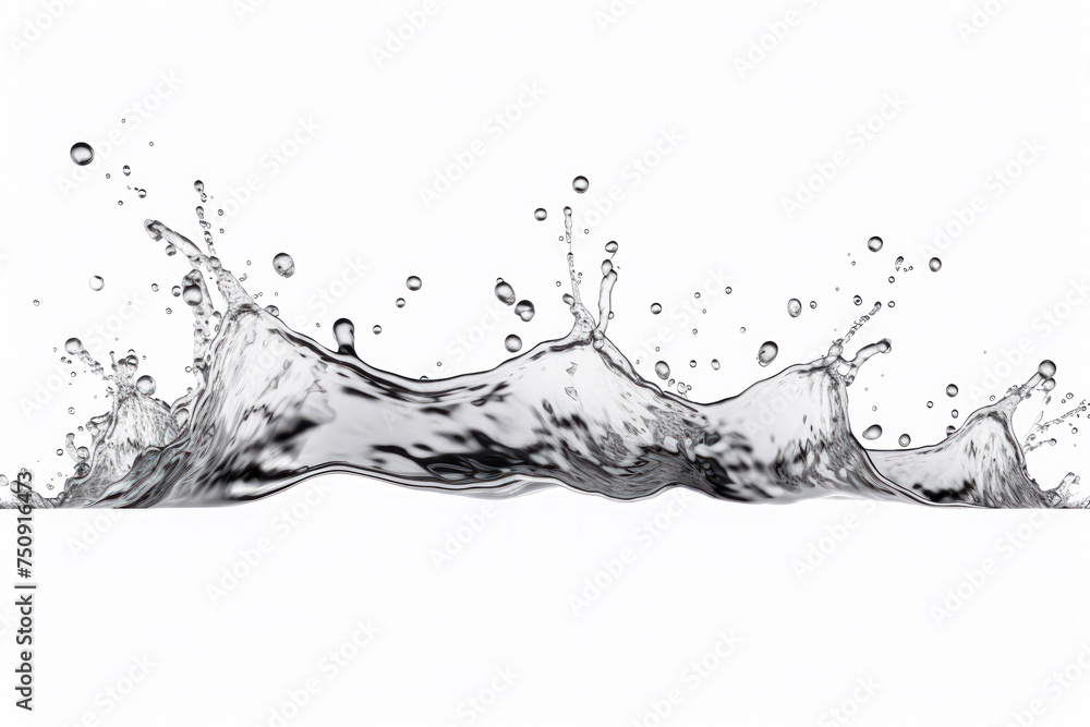 Poster abstract depiction of water splashing against white background, creating dynamic and captivating vis