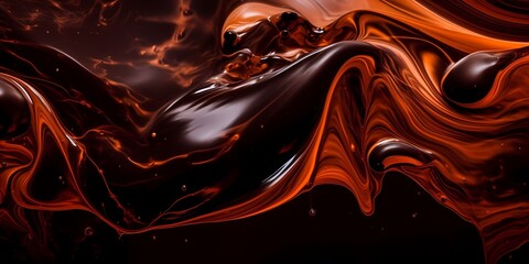 Shades of molten copper and molasses meld together, creating a striking contrast between light and shadow in this captivating liquid tableau. - obrazy, fototapety, plakaty