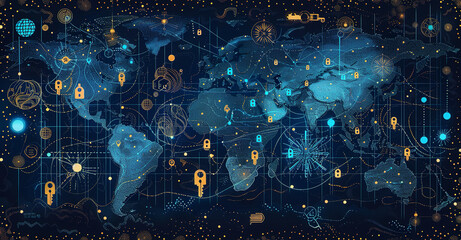 Fototapeta premium illustration of cyber security, dangers of technology, generative AI