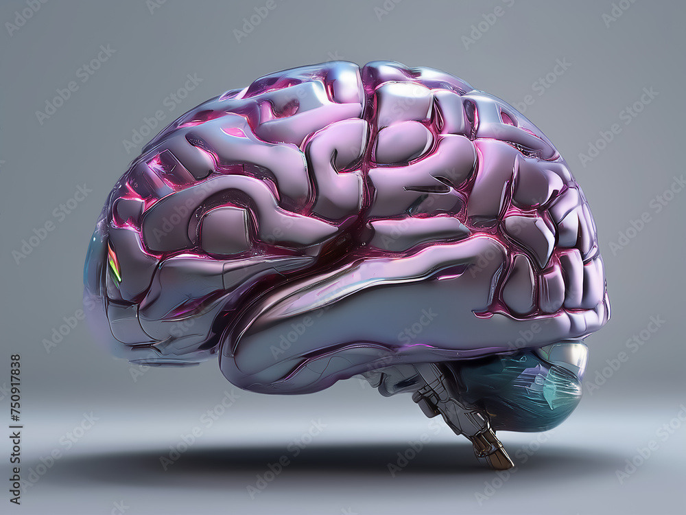 Poster ai brain. artificial intelligence. fantasy robot brain close-up