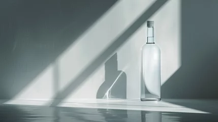 Fotobehang A sleek bottle of Absolut vodka stands tall, its iconic clear design catching the light against a minimalist backdrop. © Nature_X