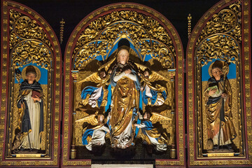 Assumption of Mary in Cathedral of Saint Stephen in Metz, France. Religious art background.