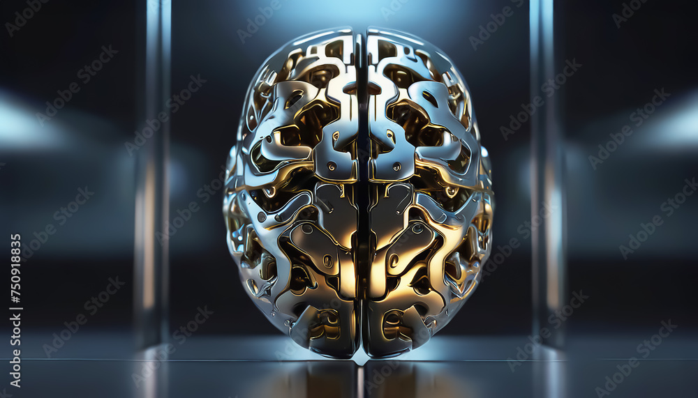 Poster ai brain. artificial intelligence. futuristic ski-fi robotics concept