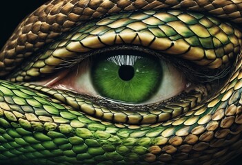 Fototapeta premium image, snake, eyes, eyelashes, surreal, nature, green, glisten, scale, femininity, eye, animal, feature, head, reptile
