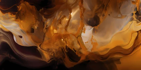 Foto op Plexiglas Veils of golden caramel and rich mocha converge in a hypnotic dance, mirroring the fluid movement of molten copper and molasses hues against an abstract, ethereal backdrop. © Abdullah