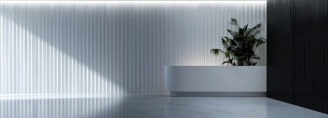3d render of a modern corporate front desk, reception - obrazy, fototapety, plakaty