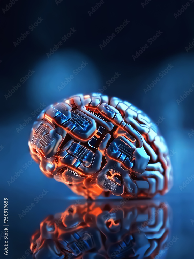 Poster ai brain. artificial intelligence. ski-fi concept. close-up of a cybernetic brain