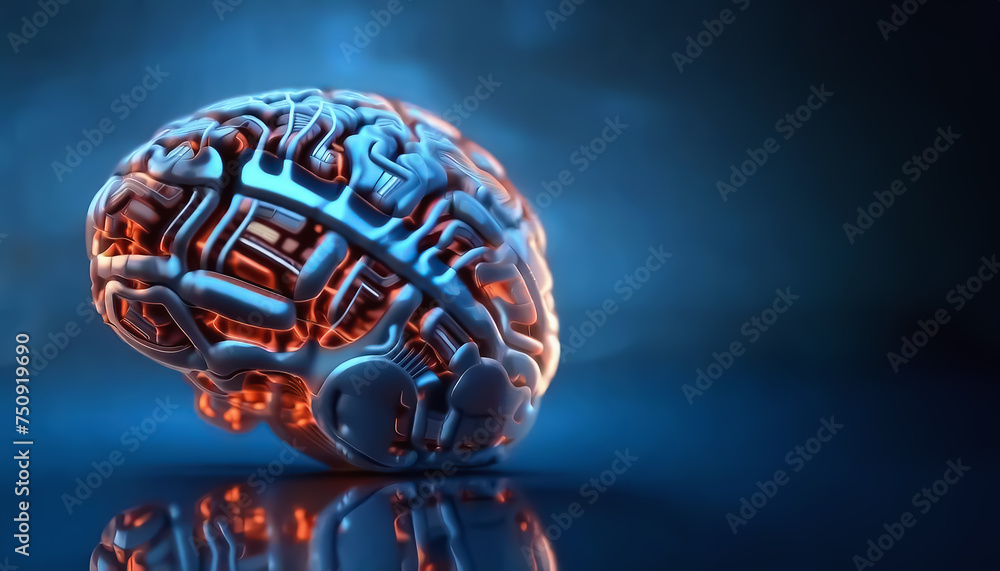 Poster ai brain. artificial intelligence. ski-fi concept. cybernetic brain. copy space