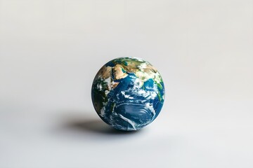 Miniature globe on a white background. Happy Earth day and Environment Day. Green world, ecology and eco-friendly lifestyle concept. Reduce global warming. Design for banner, poster 