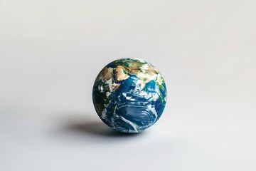 Fototapeta premium Miniature globe on a white background. Happy Earth day and Environment Day. Green world, ecology and eco-friendly lifestyle concept. Reduce global warming. Design for banner, poster 