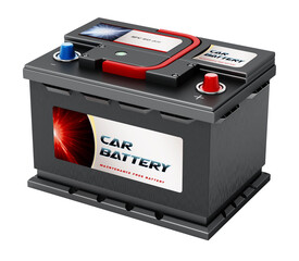 Generic car battery isolated on transparent background. 3D illustration