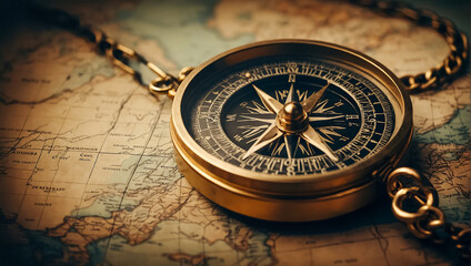 Fototapeta na wymiar Antique vintage compass, world map antique