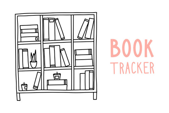Book tracker for your Journal, Planner. Vector bookshelf in doodle style.