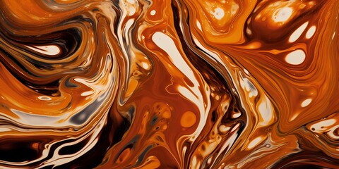 Waves of burnt sienna and luscious caramel blend seamlessly, evoking the sensation of molten copper and molasses hues cascading across a vibrant, abstract canvas.