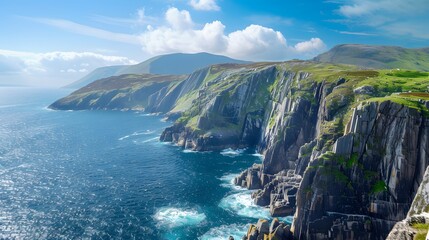 Kerry Cliffs, widely accepted as the most spectacular cliffs in County Kerry, Ireland. Tourist attractions on famous Ring of Kerry route.