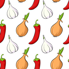 seamless pattern with red pepper and onion