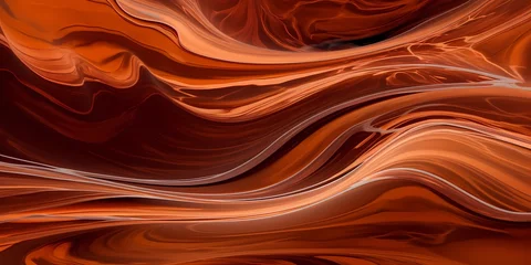 Foto op Plexiglas Waves of russet and cocoa cascade in graceful arcs, capturing the mesmerizing allure of molten copper and molasses hues mingling in an abstract, dreamlike landscape. © Abdullah
