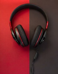 Fototapeta na wymiar headphones on red background