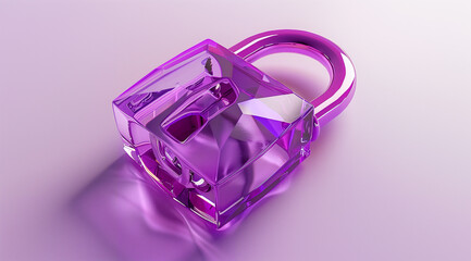 a 3d crystal glass lock, a padlock symbol in the style of light purple, light emerald, and pink