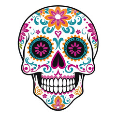 Mexican skull colors ornament Dia de muertos illustration, Day of the Dead ,colorful skull for the holiday of the dead