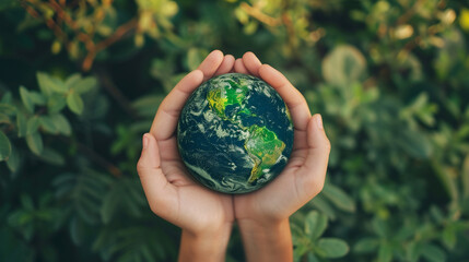 woman holding a globe in her hands. environmental concept.