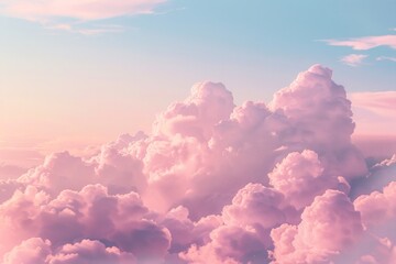 Fluffy pink clouds in a pastel sky