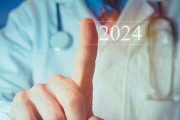 Health Care in New year 2024 Doctor in a white coat uniform healthcare medical icon, health and...