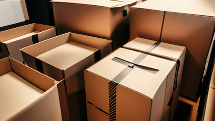 Cardboard boxes for stacked packing, for moving and logistics transport.