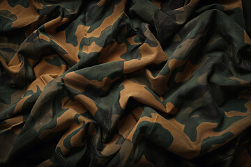 Rugged Elegance: Detailed View of a Crumpled Camouflage Fabric - obrazy, fototapety, plakaty