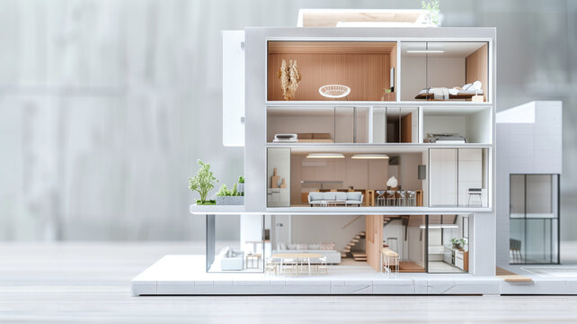 Modern miniature house model displaying interior