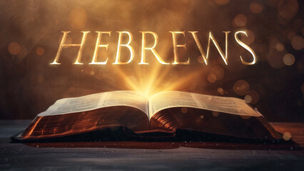 Book of Hebrews.  Open bible revealing the name of the book of the bible in a epic cinematic...