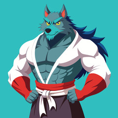 a-formidable--pumped-up-wolf-in-a-white-kimono--lo vector illustration