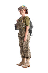 Young female soldier isolated on white