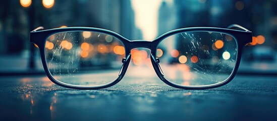 A pair of glasses is placed neatly on top of a wooden table, with no one around. The setting seems ordinary and uneventful. - Powered by Adobe