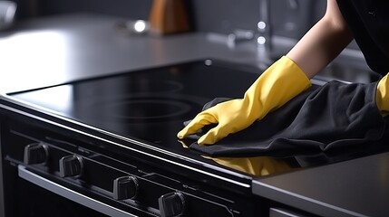 Woman Washing Vitroceramic Hob