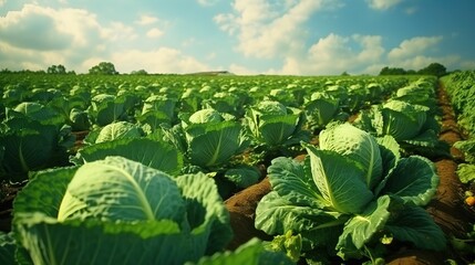 Close-Up of Heads of White Cabbage in Field