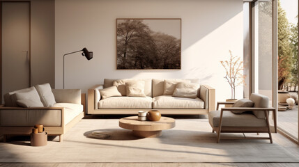 Fototapeta na wymiar A modern living room with sustainable furniture and a hint of classic style