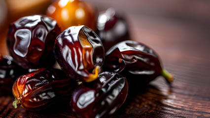 Background a dish with dates sweet raisins in the foreground. Food pastries.