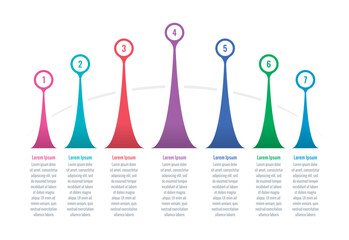 infographic template for business, technology, science, industry world. seven steps briefing template. colorful towers infographic template