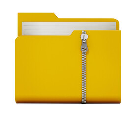 Zipped folder isolated on transparent background. 3D illustration