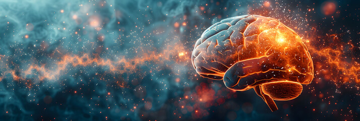 Side View of Illustration Concept of Human,
A human brain exploding with creativity
