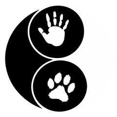 graphic yin yang symbol with pet paw and human hand