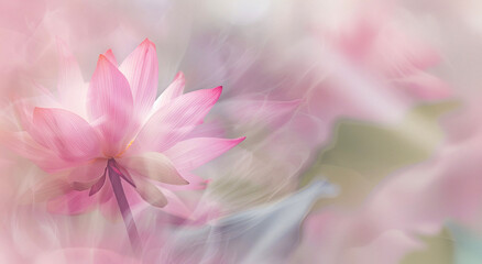 A delicate lotus in pink shades, blooming smoothly in a blurred background, symbolizes beauty, purity and harmony. Ideal for the concept of calmness and inner balance.