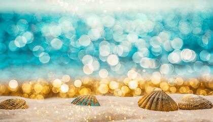 Beach themed gold and blue sparkly background