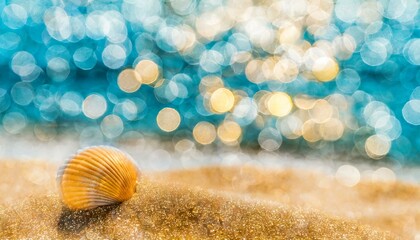 Beach themed gold and blue sparkly background