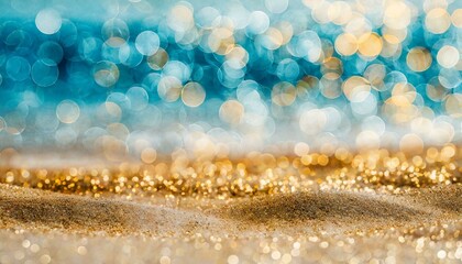 Beach themed gold and blue sparkly background