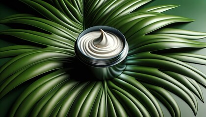 Luxurious Organic Skincare Cream in a Sleek Jar or Can Resting on Lush Green Leaves. jar on the leaf mockup